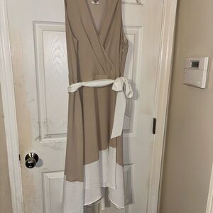 DKNY Tan and White High Low Dress
